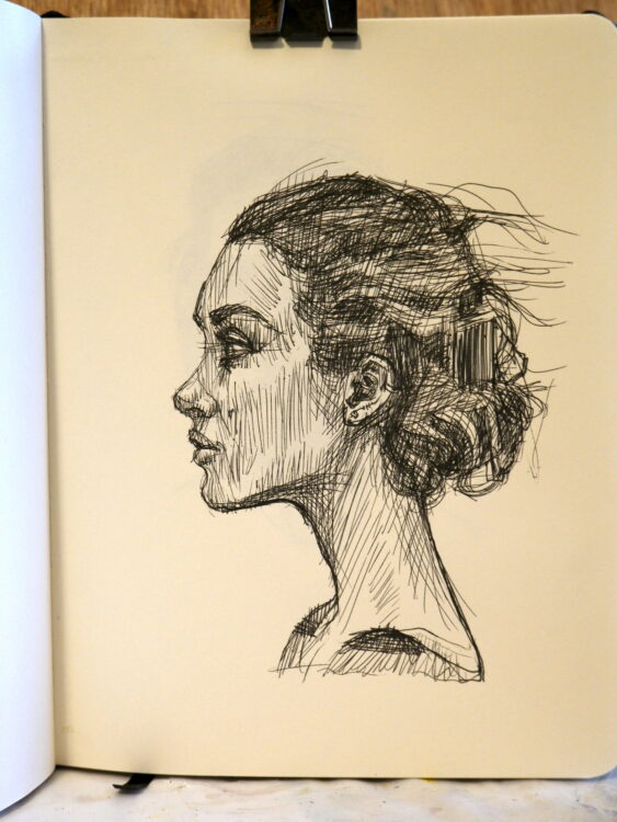 Woman's profile, archival ballpoint pen, 2022-8.8 x 6.75 inches, $525