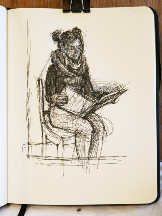 Heather-with-Manet, archival ballpoint pen, 2022-8.8 x 6.75 inches, $525