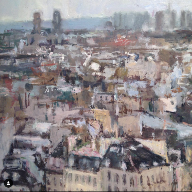 detail, Paris in Springtime, oil on panel, 60 x 60 , inches, 2019