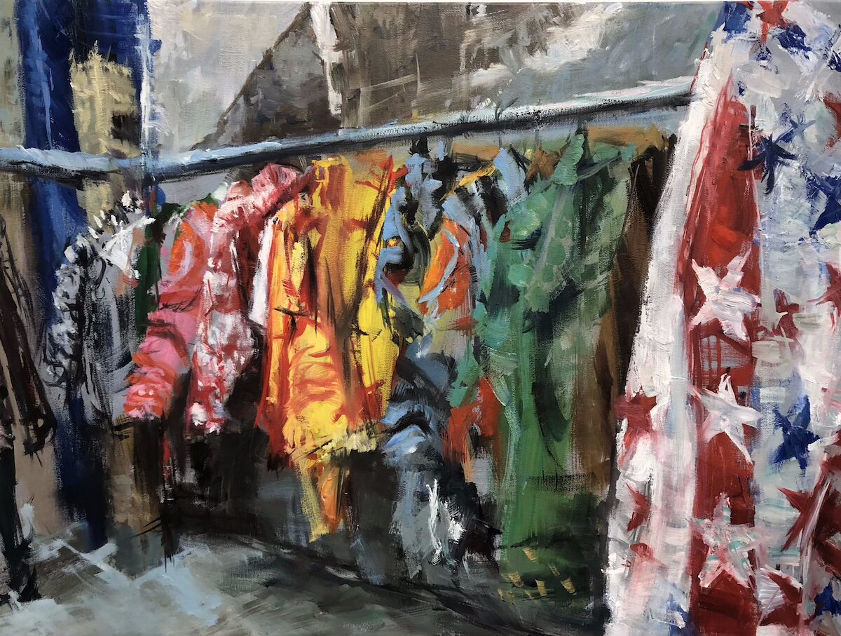 Prêt à porter, 20 x 24 ins, oil on canvas, 2023 $2850 To purchase: val@valnelson.ca