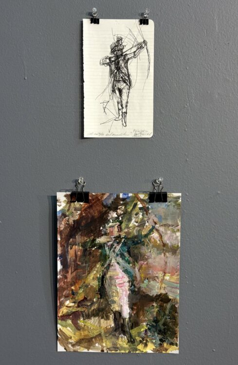 Archer ink drawing, 8.25 x 5 inches, unframed    $425Archer acrylic painting on multi-media paper, unframed $770