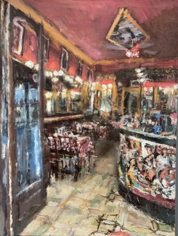 Paris Bistro, 24x18 inches, oil on canvas, 2024 $2600 To purchase: val@valnelson.ca